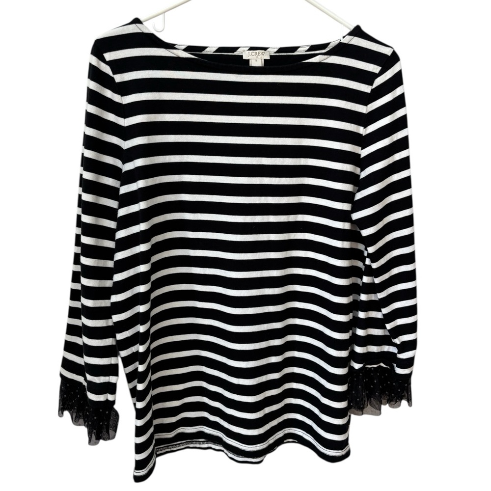 J. Crew Striped Top Women’s Medium Black & White Polka Dot Tulle Cuff